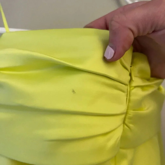 Peace and Love Womens Yellow Satin Maxi Skirt 8 Split Leg High Waist Lime Chic - Picture 6 of 15